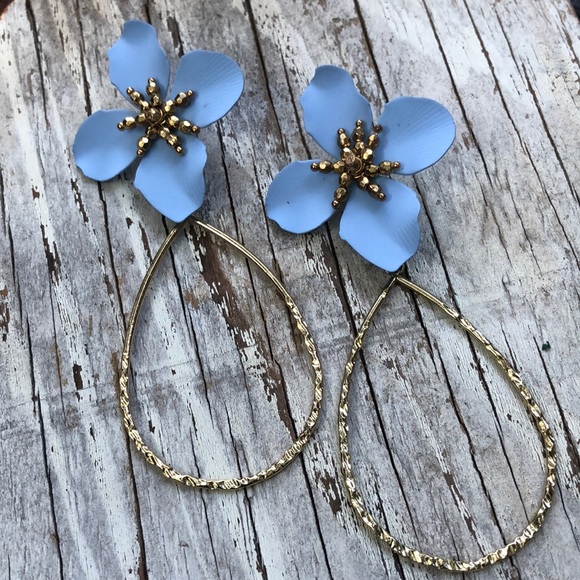Blue Flower Power Hoop Earrings! - Picture 2 of 4